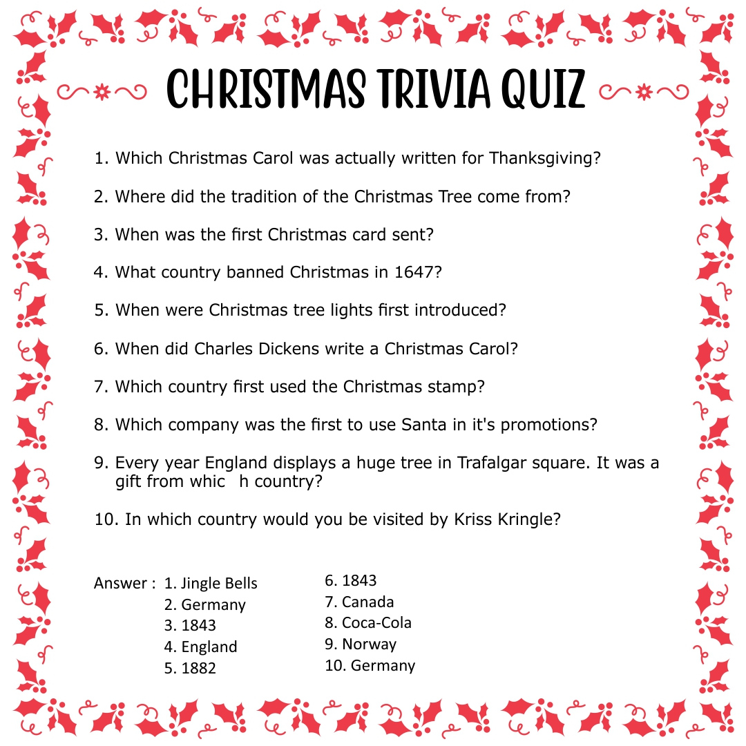 10 Best Easy Christmas Trivia Printable Printablee