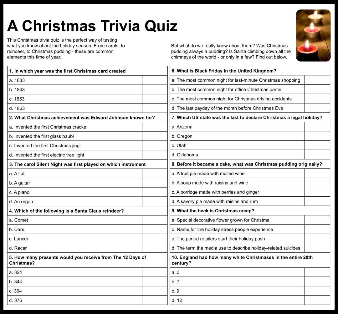 10 Best Easy Christmas Trivia Printable Printablee