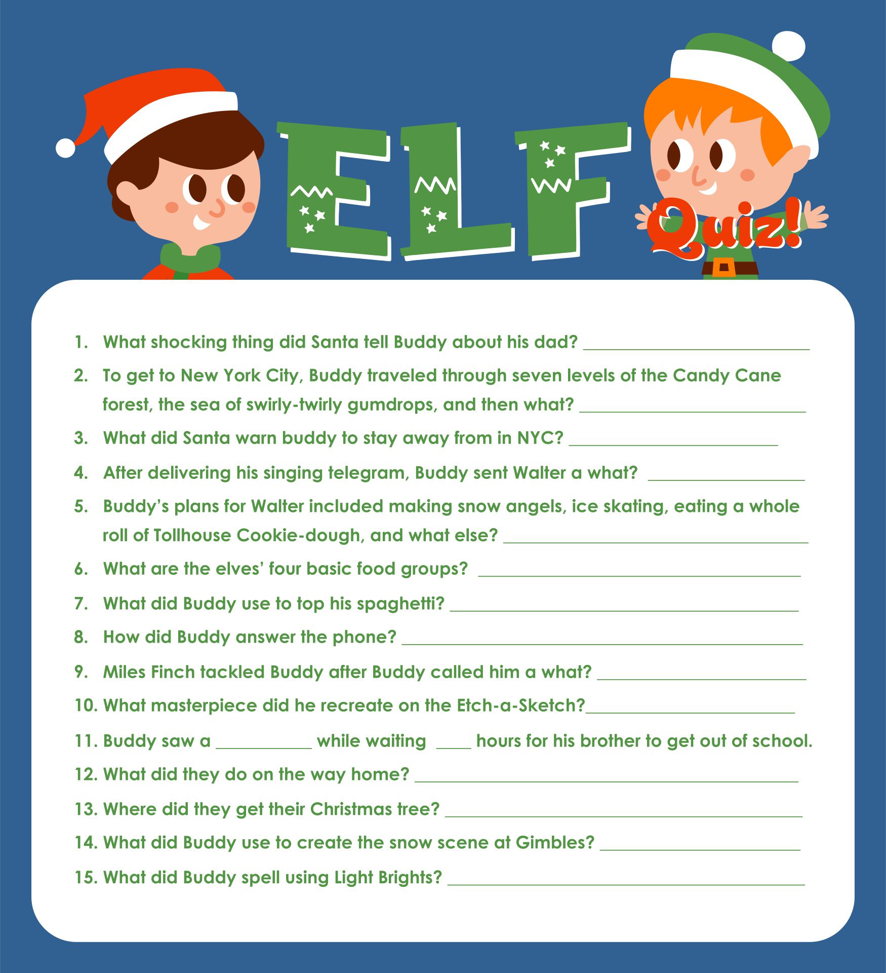 10 Best Elf Movie Trivia Printable Printablee