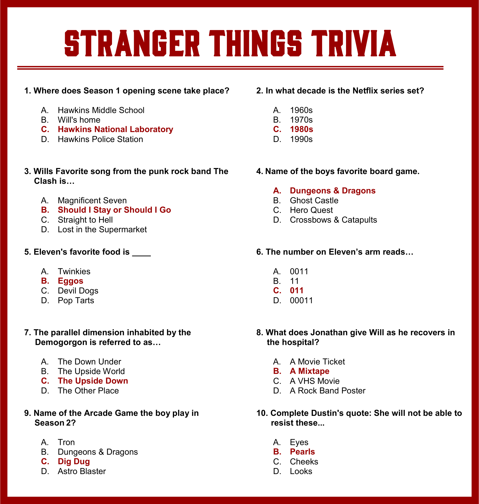 Easy Printable Trivia Questions And Answers