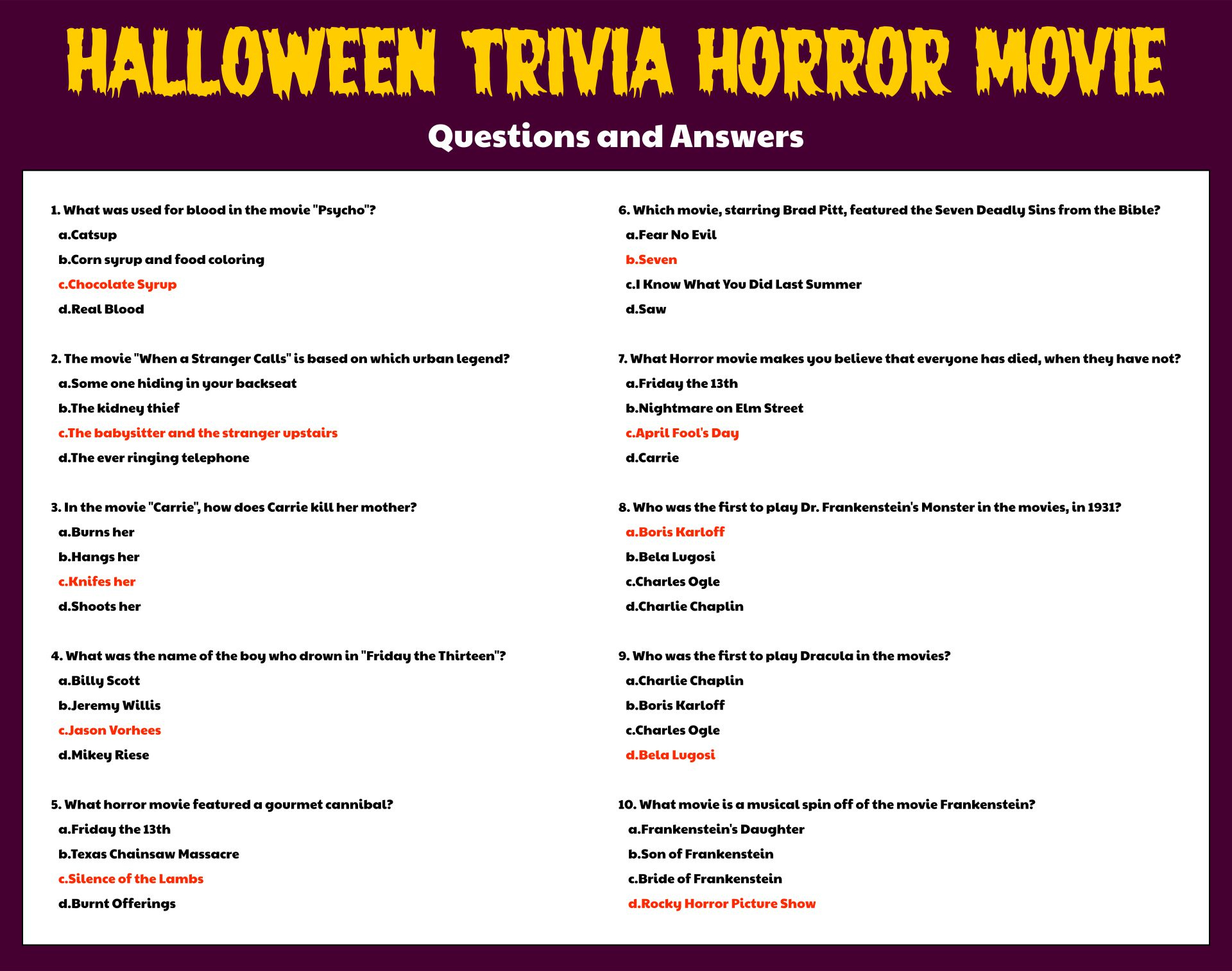 10 Best Halloween Candy Trivia Questions Printable Printablee