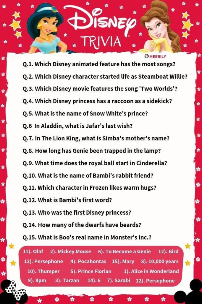 Printable Disney Trivia Questions And Answers