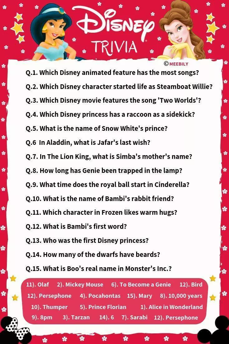 Disney Trivia Questions And Answers For Adults