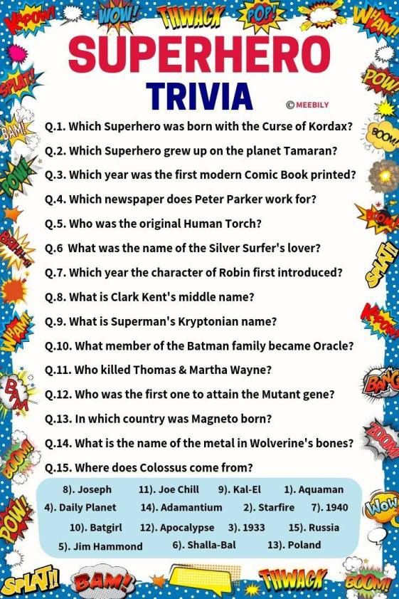 100 Superhero Trivia Questions Answers Meebily Trivia Questions 