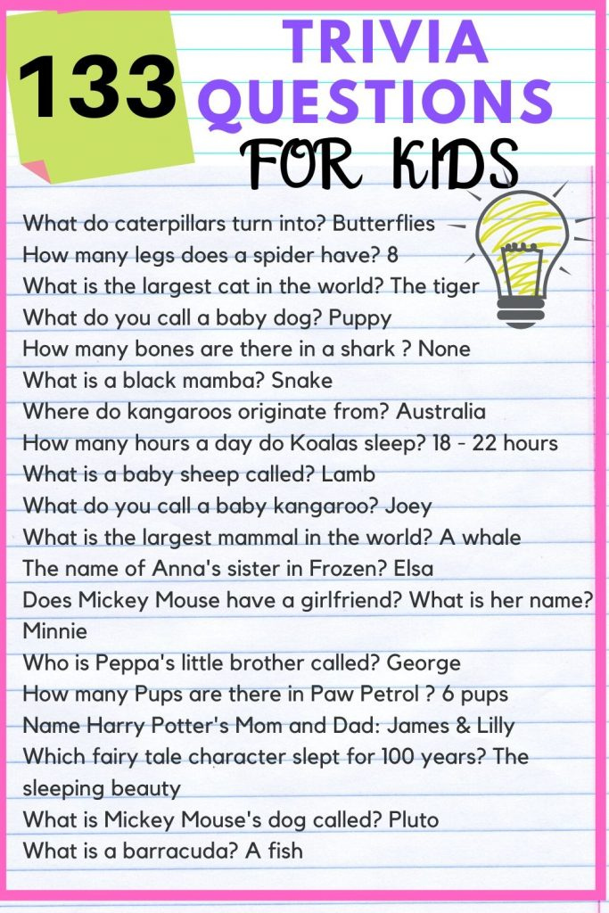 133 Fun Trivia Questions For Kids With Answers Kids N Clicks