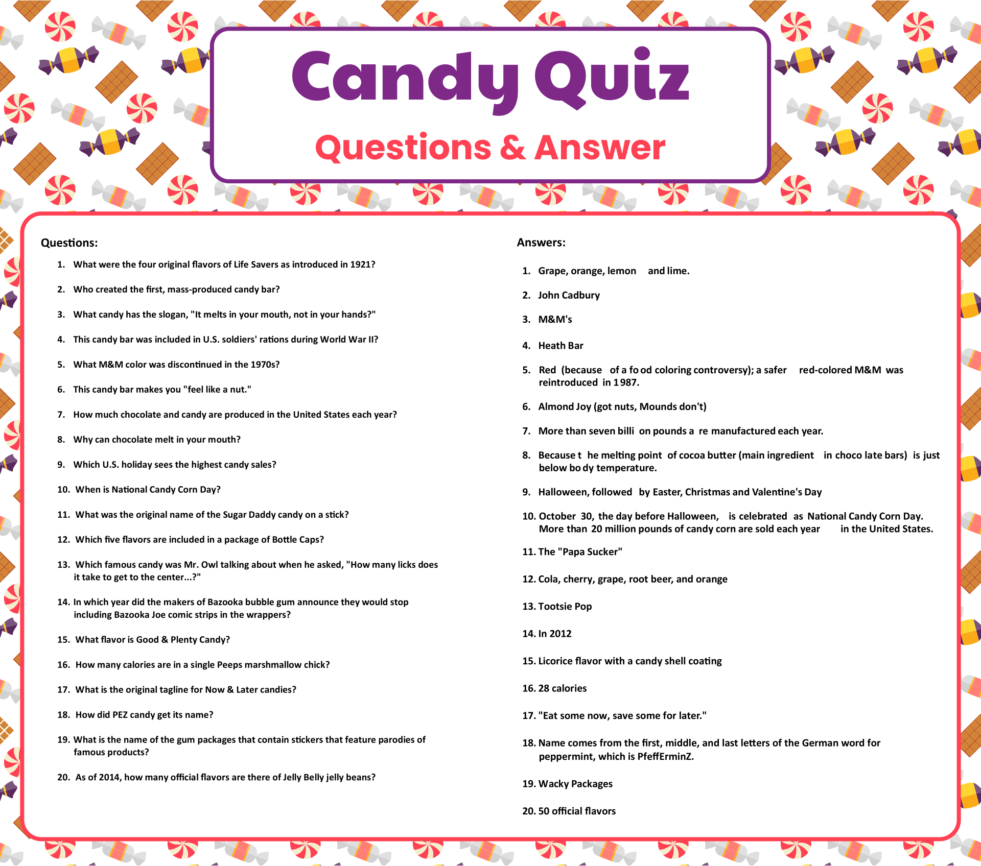 15 Best Halloween Candy Trivia Questions Printable Printablee