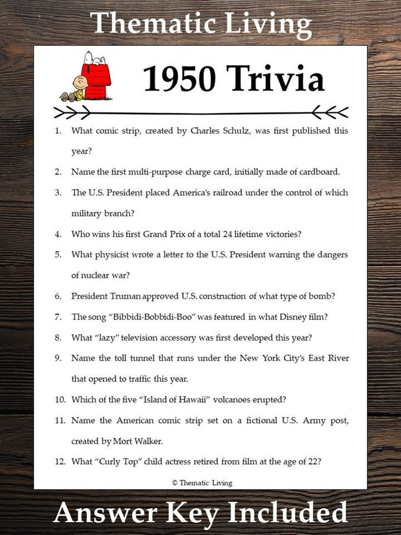 1950 Trivia Birthday Anniversary Back In Born In Etsy