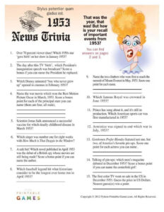 1953 News Trivia Moms 50th Birthday 50th Birthday Games 50th
