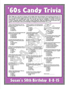 1960s Candy Trivia Printable Game Personalize For Birthdays