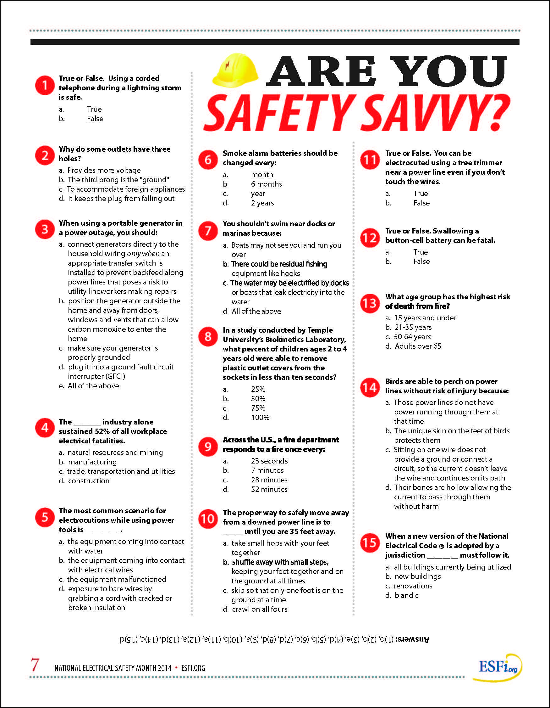 2014 NESM Quiz ESFi Electrical Safety Foundation International 