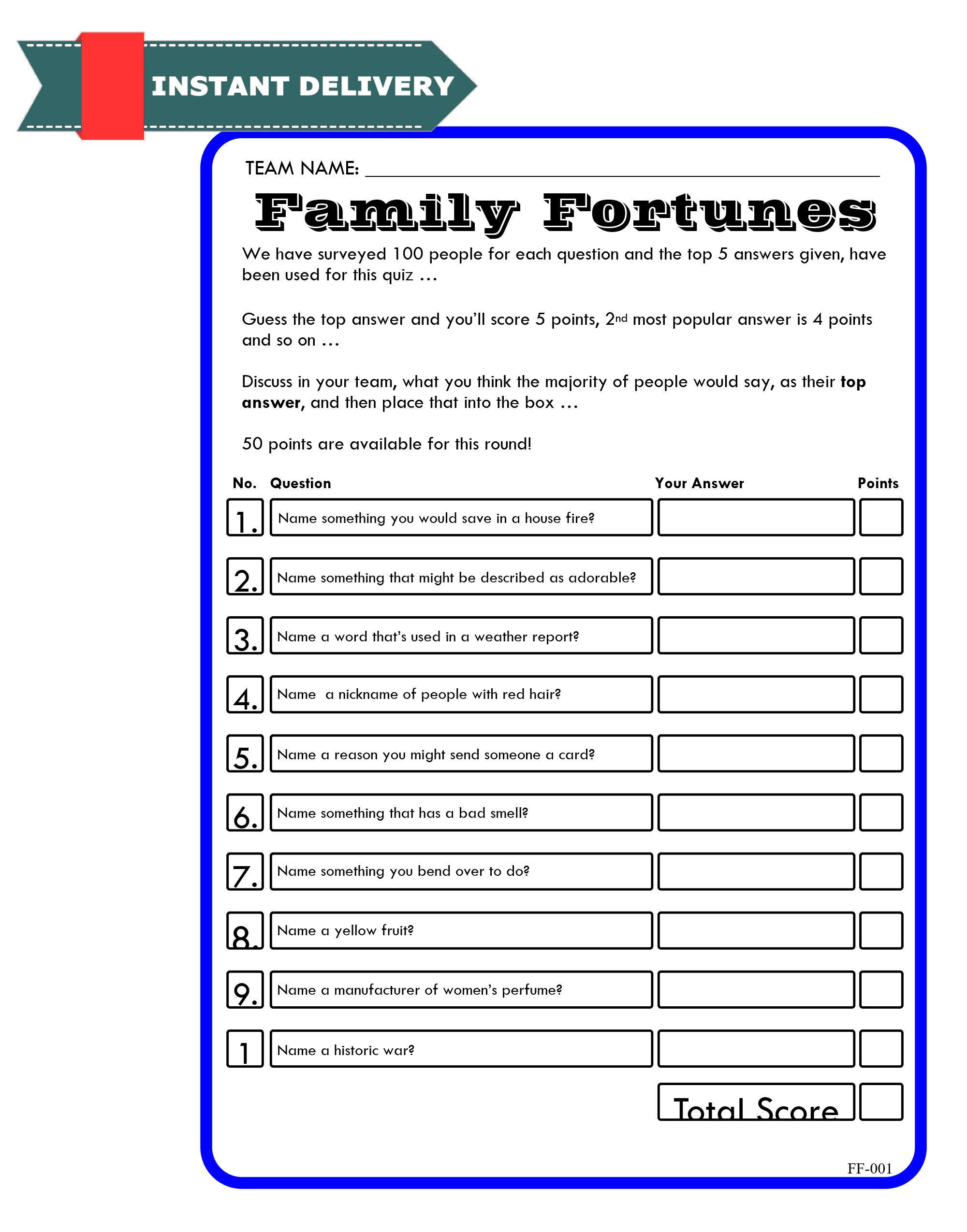 21x Family Fortunes Quiz Questions Family Feud Questions And Etsy 