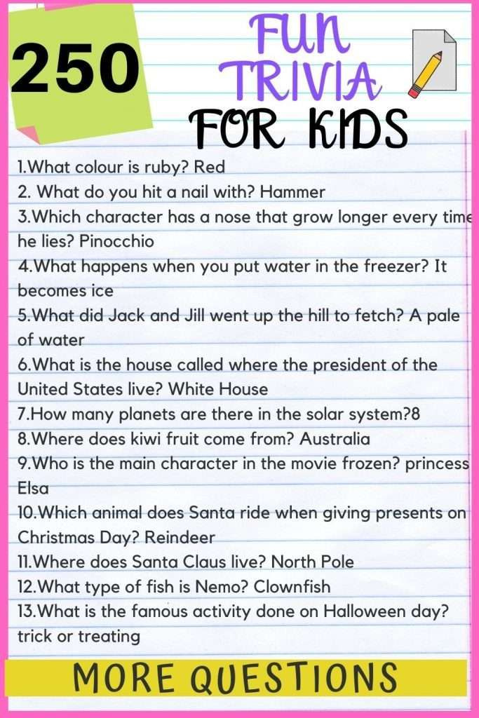 Printable Trivia Questions And Answers Kids