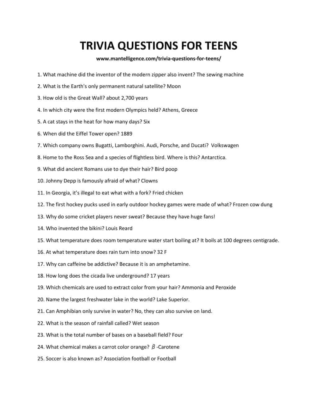 40 Best Trivia Questions For Teens Learn Cool Facts 