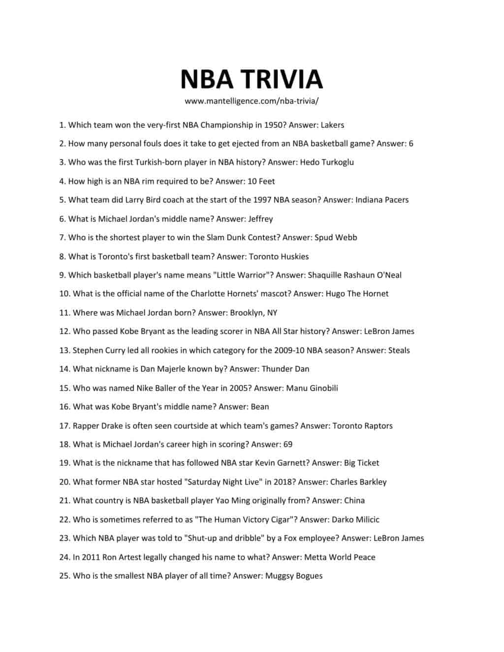 Basketball Trivia Questions And Answers