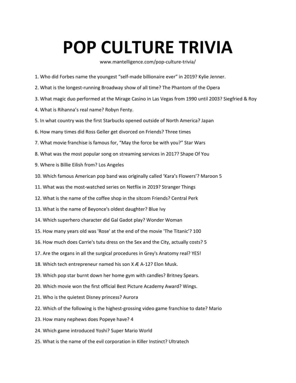 Trivia Challenge Questions And Answers
