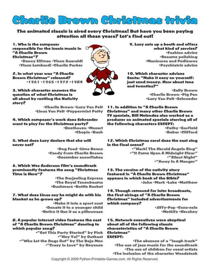 Charlie Brown Christmas Trivia Printable