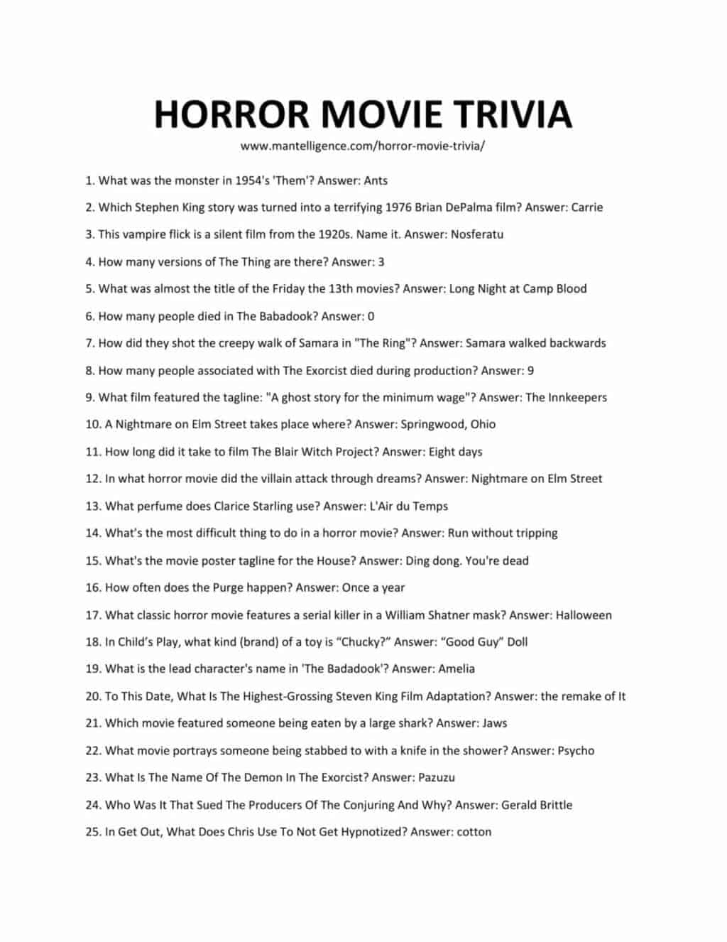 Horror Movies Trivia Questions And Answers