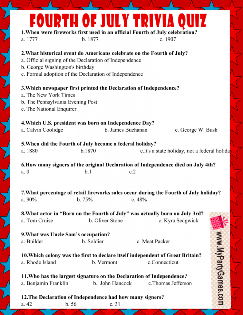 4Th Of July Trivia Questions And Answers Pin By Ashton Burks On 