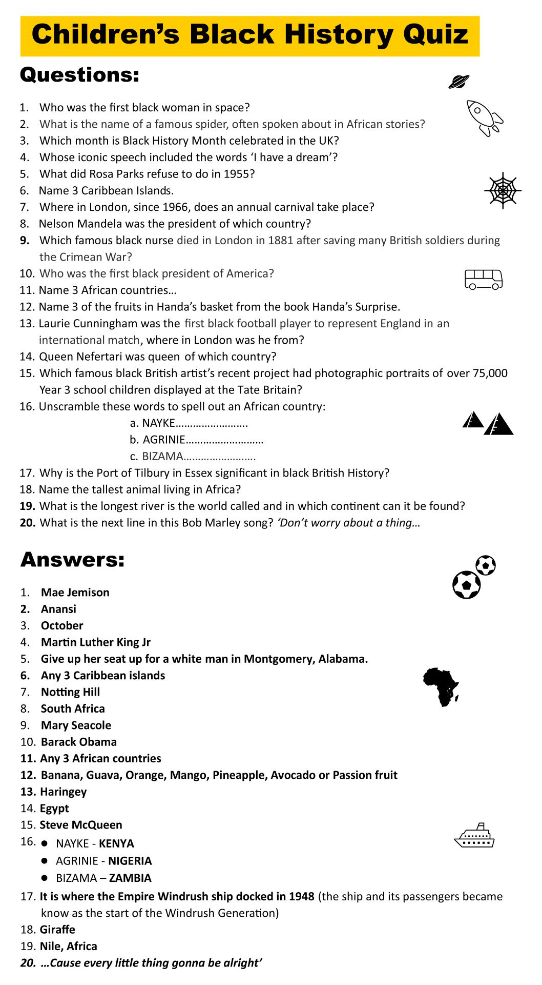 5 Best Black History Trivia Questions And Answers Printable 