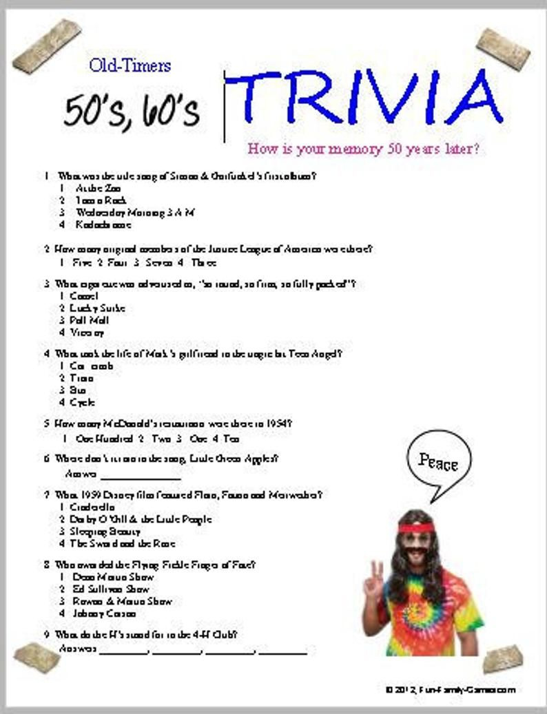 50 s 60 s Trivia Etsy In 2021 Trivia For Seniors Monologues For 