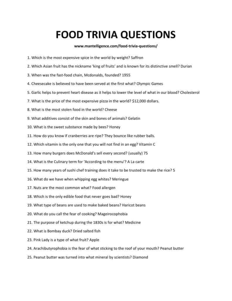 54 Best Food Trivia Questions And Answers This Is The Only List You Need 