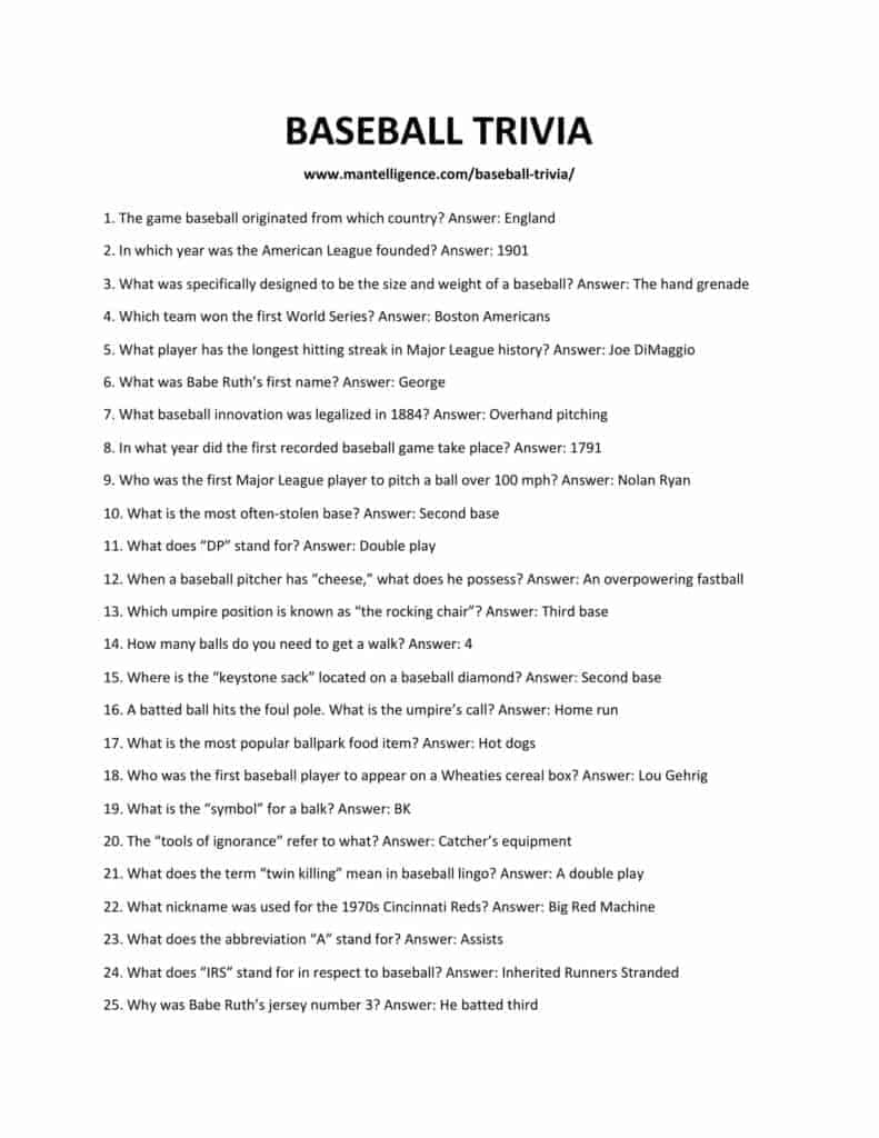 59 Best Baseball Trivia Questions And Answers Learn Cool Facts 