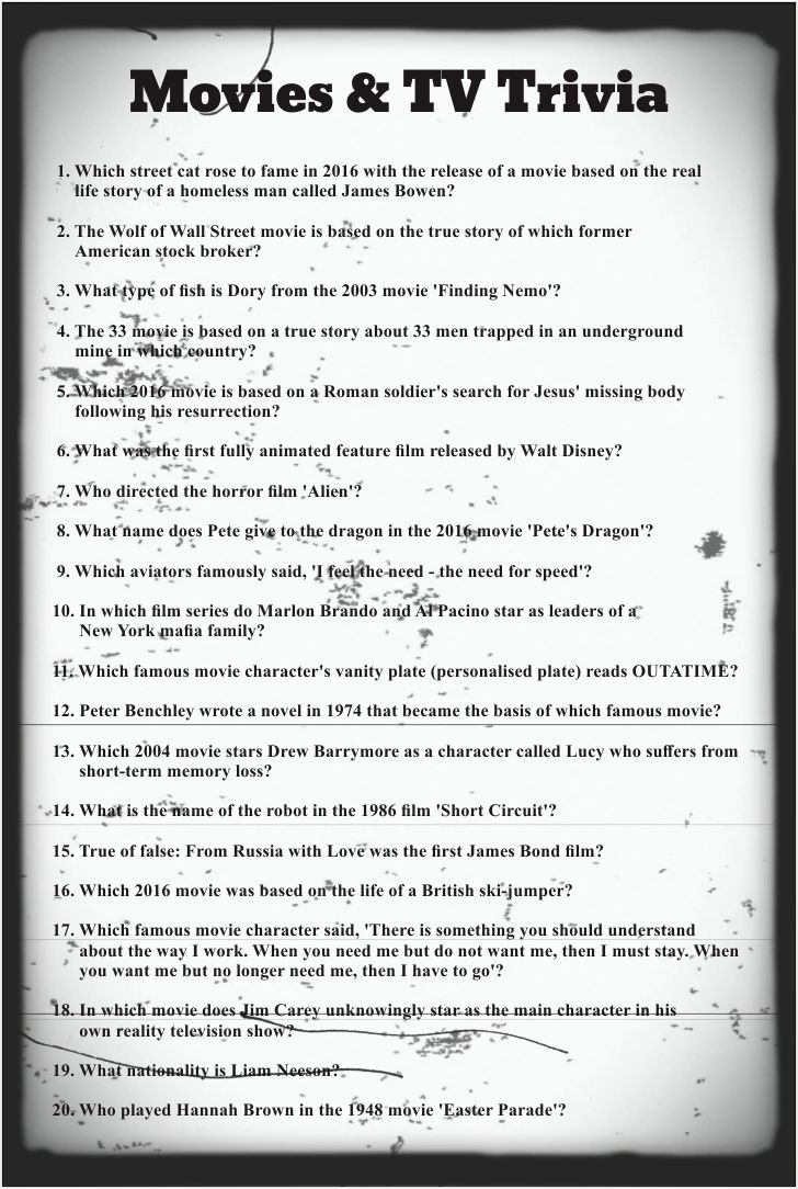 Movie Trivia Questions And Answers Printouts