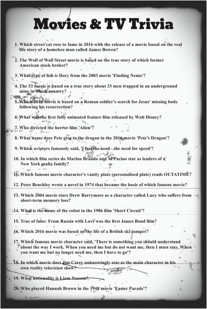 6 Best Free Printable TV Trivia Games Printablee | Trivia Questions and ...