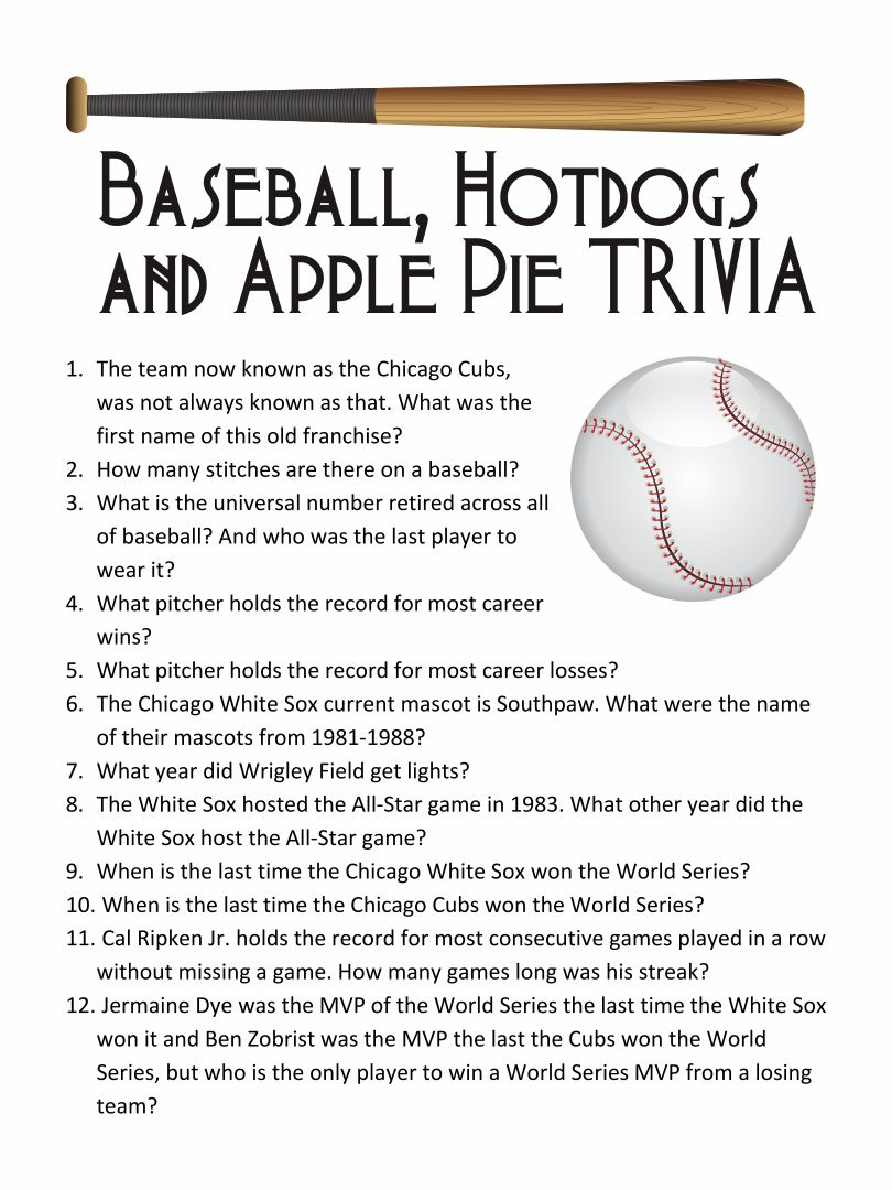 Baseball Trivia With Answers Printable