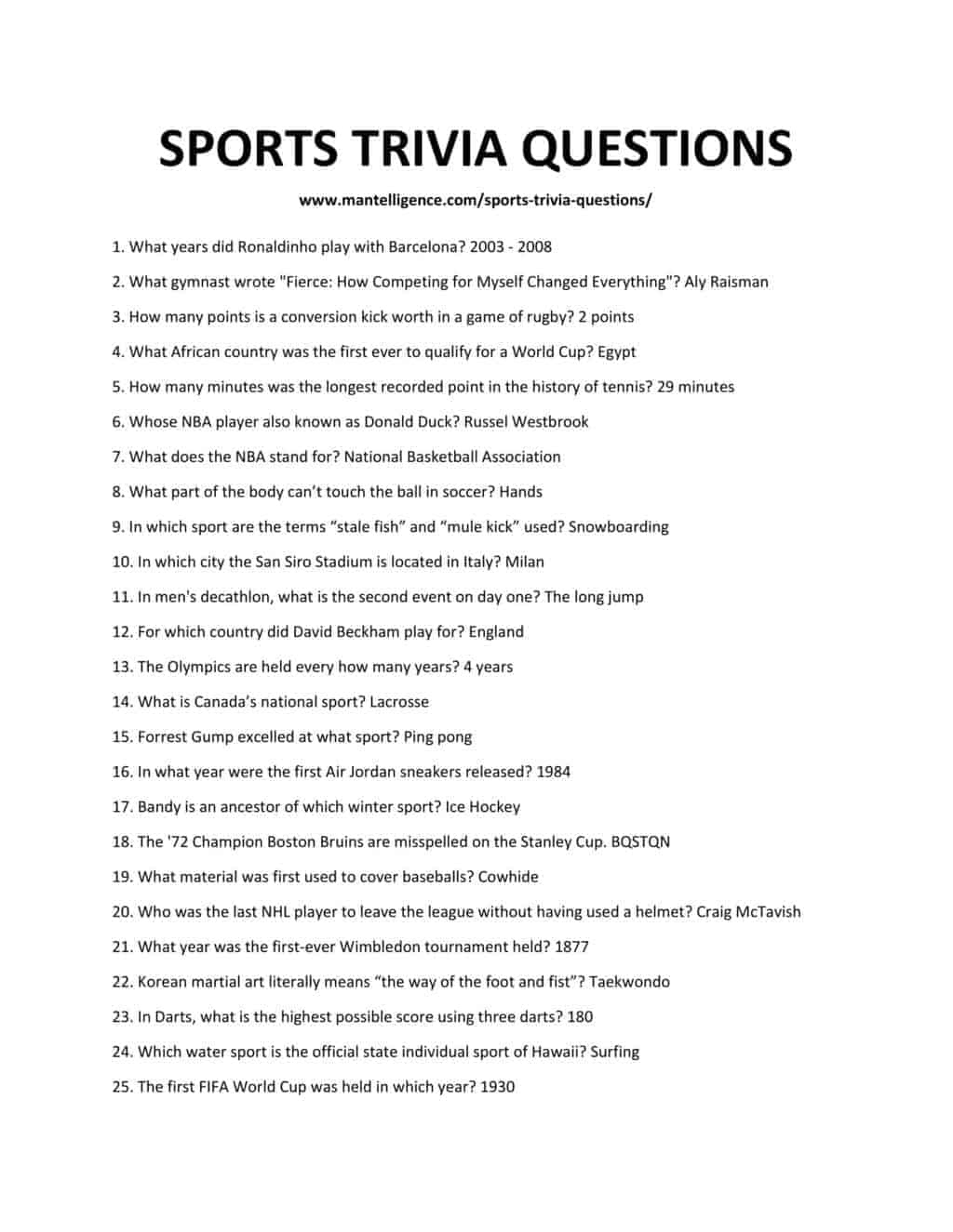 72 Best Sports Trivia Questions And Answers Learn New Facts 