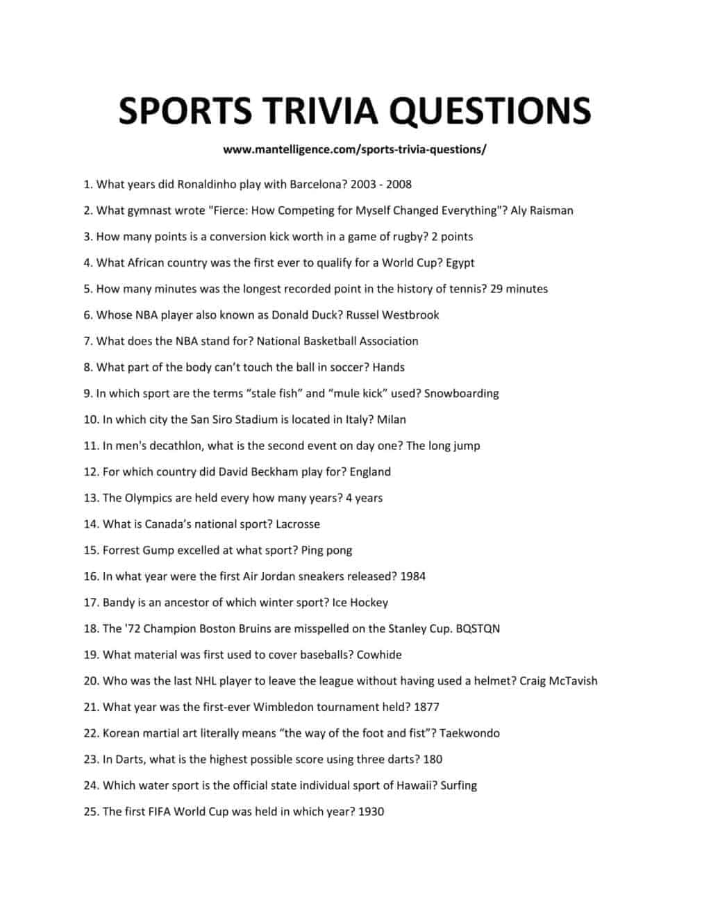 Sport Trivia Questions
