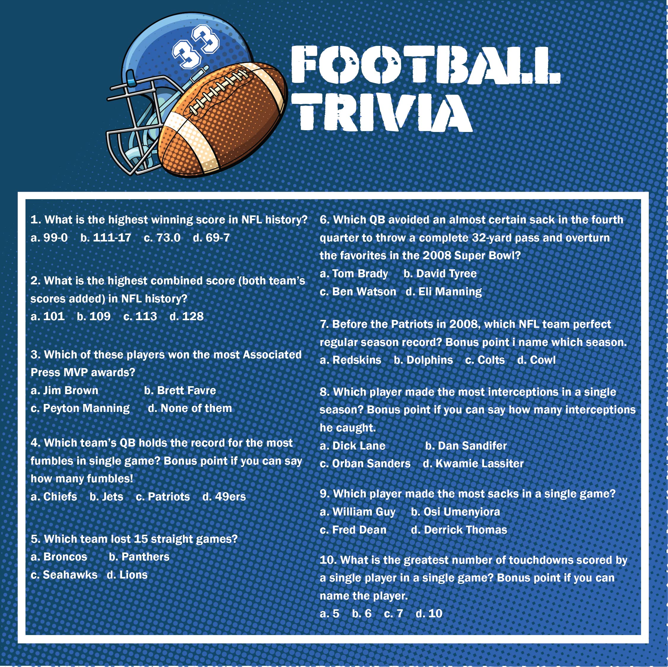 Football Trivia Questions And Answers 2023 Printable