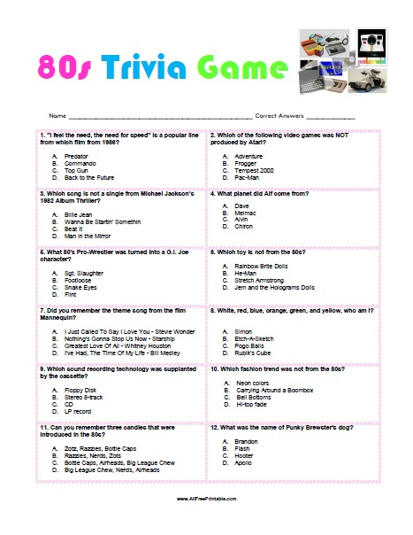 80s TV Trivia Questions And Answers Printable