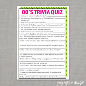 80 s Trivia Quiz Game 80s Party 80s Birthday Parties 80s Theme Party