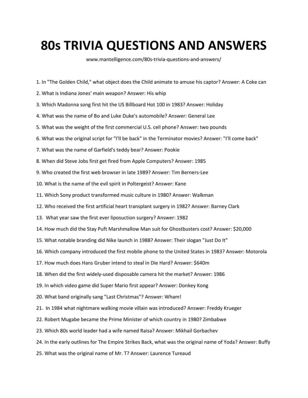 List Of Trivia Questions And Answers