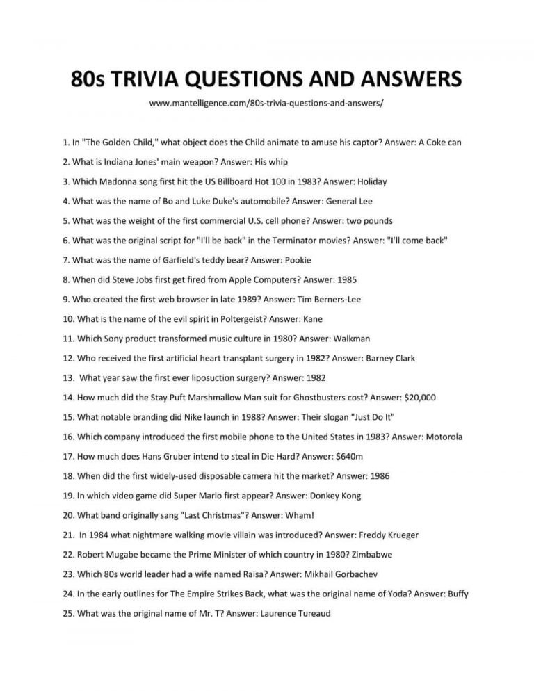 82 Best 80s Trivia Questions And Answers This Is The Printable Questions