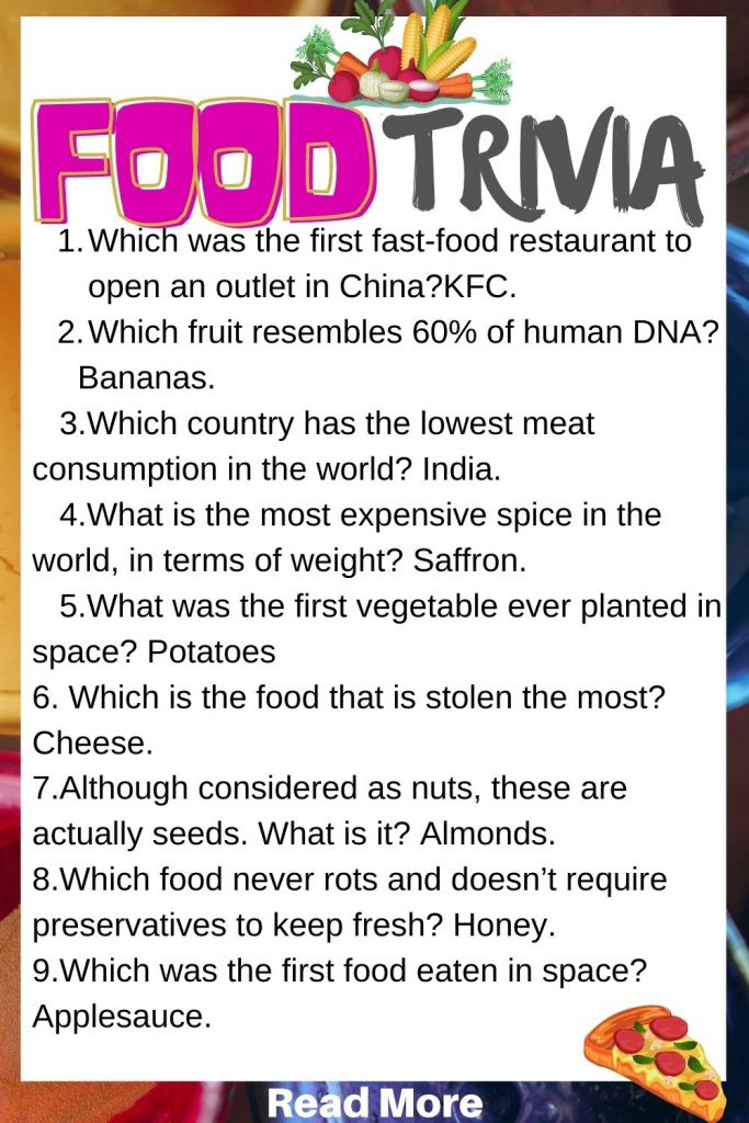Printable Food Trivia Questions