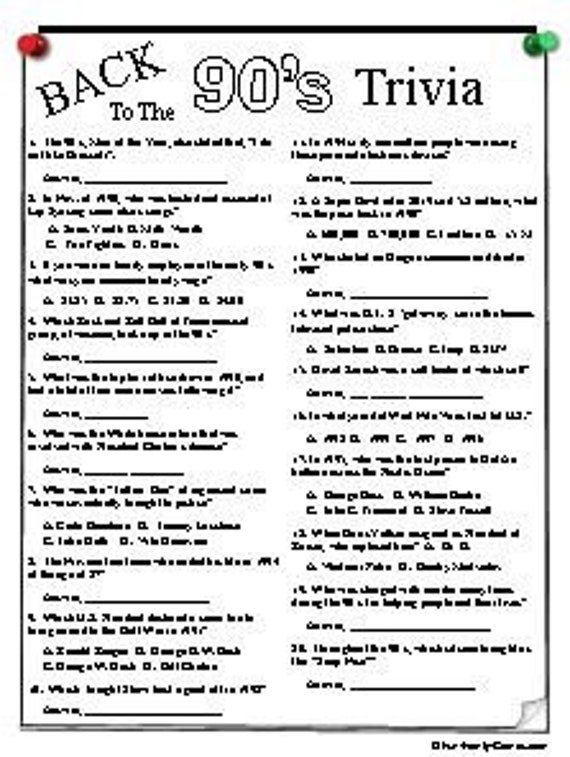 90s Trivia Printable Trivia Questions And Answer