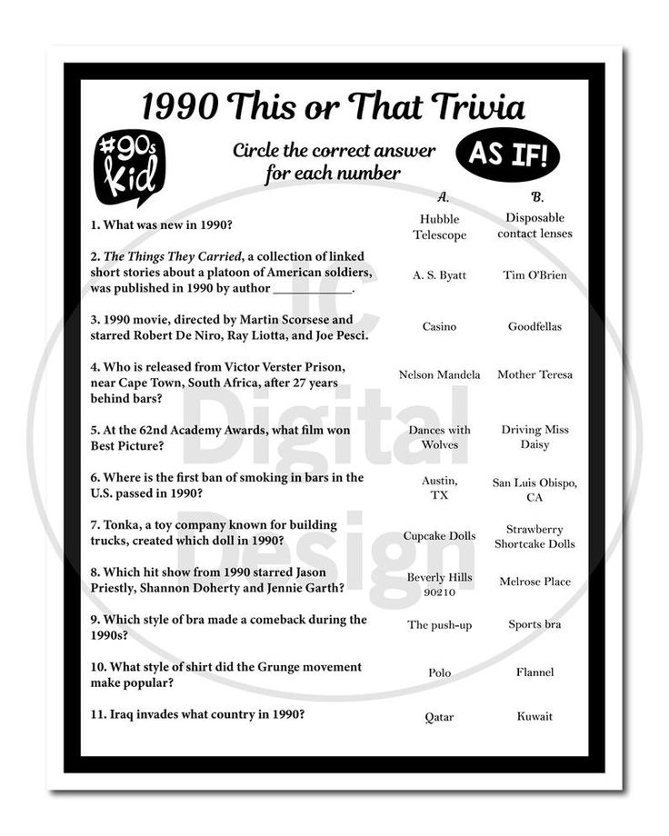90S Trivia Questions And Answers Printable Templates Trivia answers 