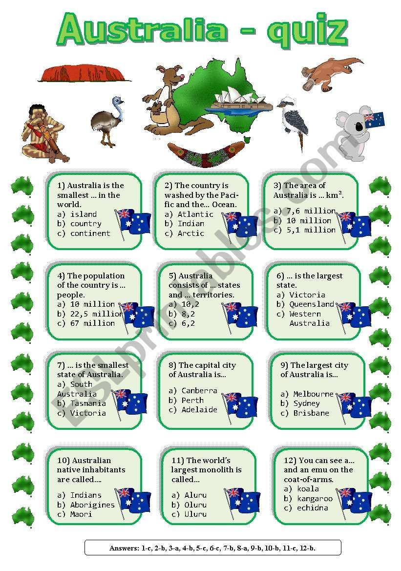 A Quiz About Australia Answer Key Included Quiz Australia 