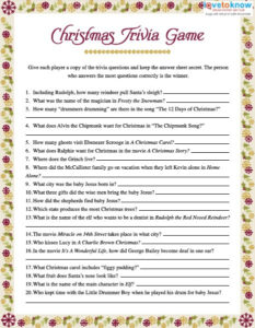 Adult Christmas Trivia Worksheets