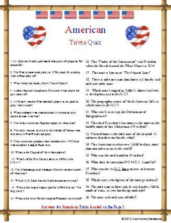 Printable American Trivia And Answers