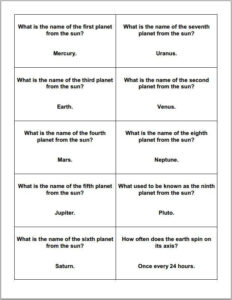 Astronomy And Planets Printable Trivia Question Cards Science In 2018
