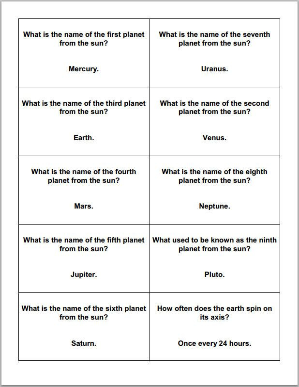 Astronomy And Planets Printable Trivia Question Cards Science In 2018 
