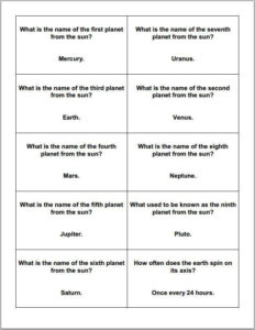 Astronomy And Planets Printable Trivia Question Cards Space Trivia