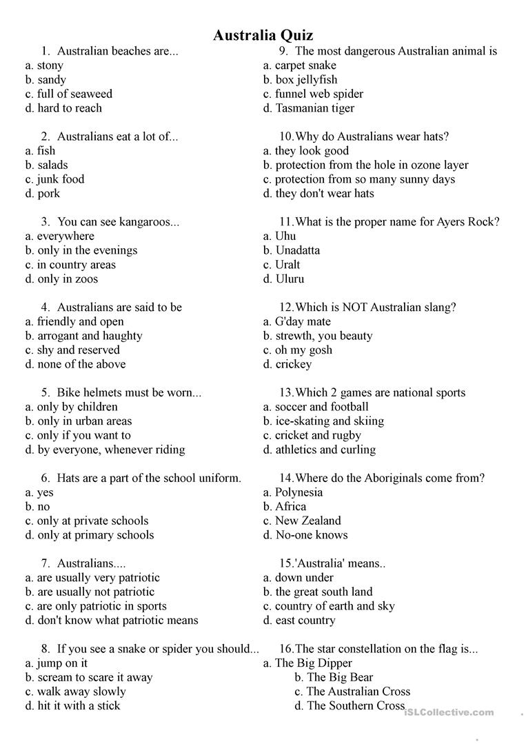 Australia Quiz Worksheet Free ESL Printable Worksheets Made By Teachers