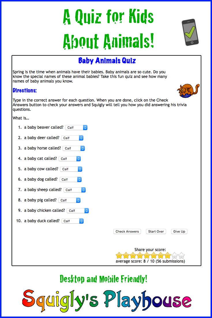 Baby Animals Quiz Animal Quiz Quizzes For Kids Fun Quiz