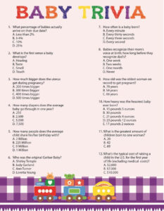 Baby Trivia Baby Shower Game Train Theme Baby Shower Game Purple