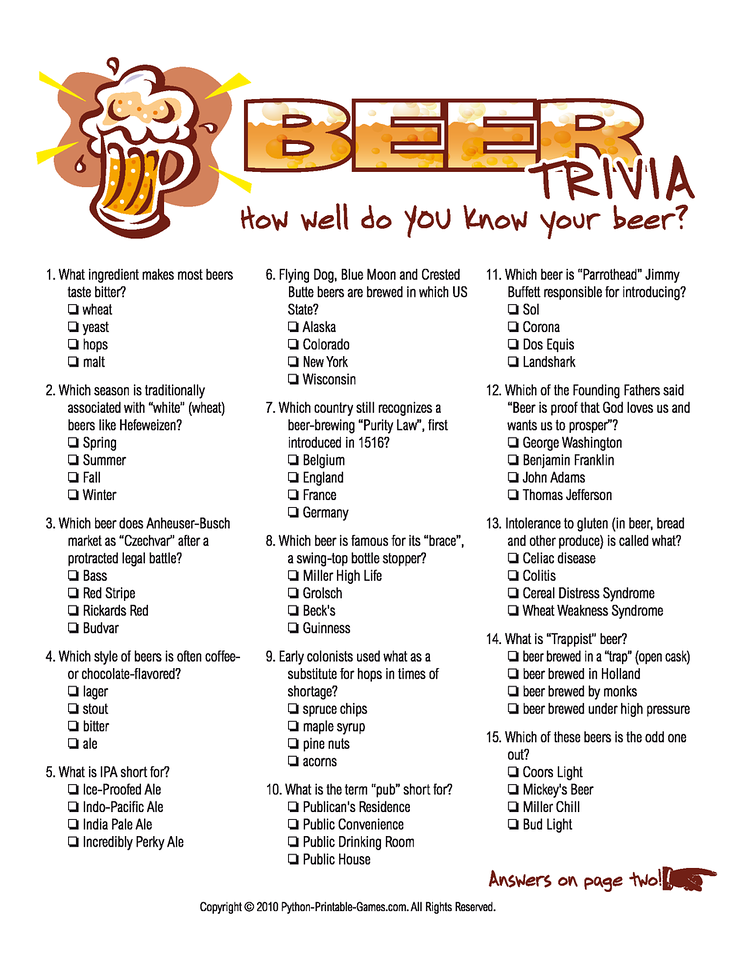 Beer Trivia Multiple Choice Game Beer Facts Beer Tasting Parties 