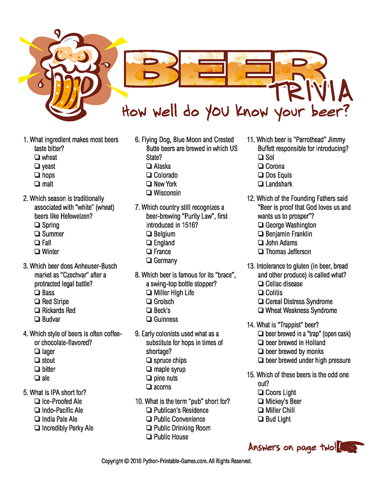 Funny Trivia Questions And Answers About Beer
